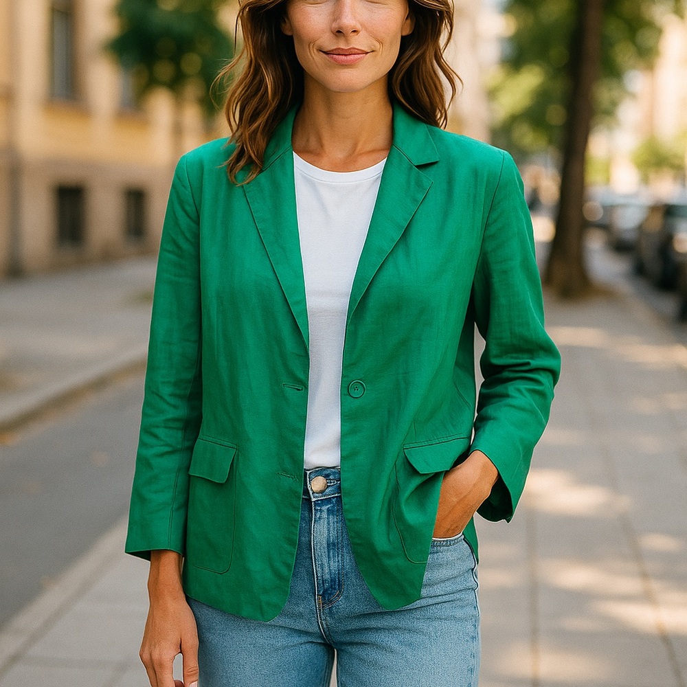 Eileen Fisher Emerald Green Single-Button Blazer - Picture 11 of 12